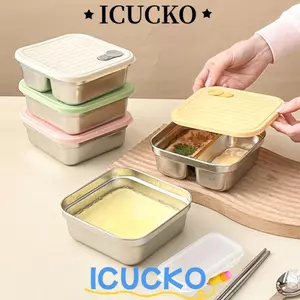 Hộp cơm trưa vuông ICUCKO, có nắp đậy Hộp đựng thực phẩm Salad trái cây có thể xếp chồng lên nhau, Hộp Bento bằng thép không gỉ 304 chống rò rỉ di động dành cho học sinh Người lớn