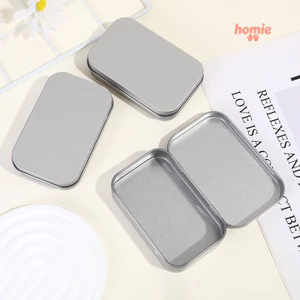 Hộp đựng đồ hình chữ nhật, hộp đựng đồ bằng kim loại mờ, nắp lật, màu bạc, hộp sắt nhỏ.