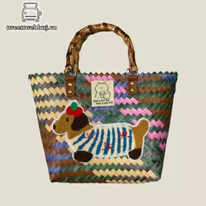 Tweeduj Retro Sọc Dachshund Cho Chó Túi Dệt Hợp Thời Trang Dễ Thương Túi Tote Dung Tích Lớn Tay Cầm Tre Thời Trang Túi Đựng Rau VN
