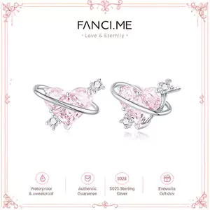 FANCIME "Sweetheart" Bông tai bạc hình hành tinh hồng