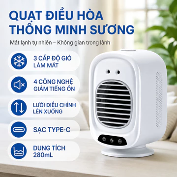 Quạt Điều Hòa Mini Để Bàn, Quạt Phun Sương Mini, Quạt Tích Điện USB, Quạt Làm Mát Không Khí, 280ml, Phòng Ngủ Văn Phòng