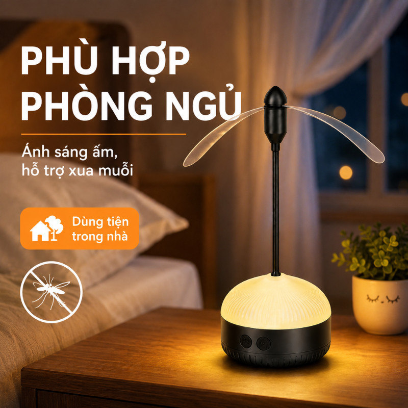 Quạt Đuổi Ruồi Muỗi Bàn Có đèn，Máy đuổi ruồi cánh quạt đa chức năng ngoài trời IPX4