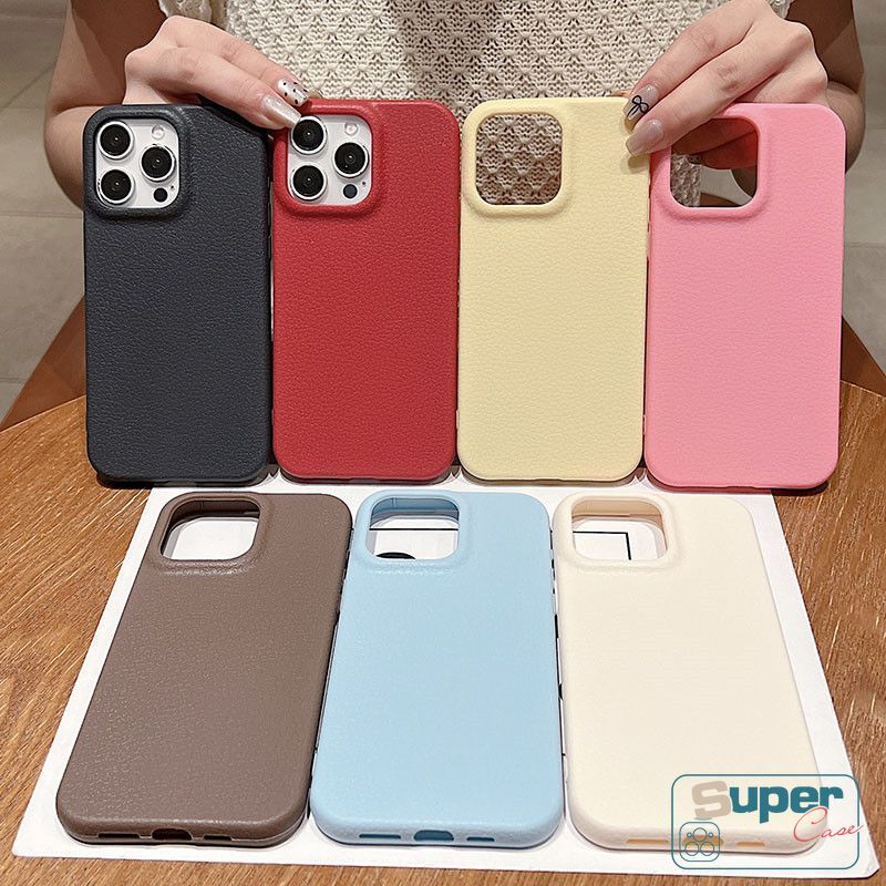 Ốp Lưng Tương Thích Cho IPhone 11 17 15 16 14 13 12 Pro Max Air 16 15 14 Plus Đơn Giản Màu Trơn Giả Da Lỗ Lớn Chống Trầy Xước Vỏ Bảo Vệ