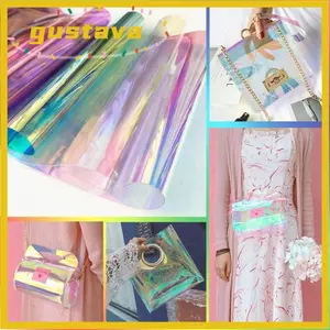 GUSTAVA Rainbow Film Vinyl, Phim huỳnh quang màu kẹo trong suốt, DIY 20 * 95CM Sáng bóng ba chiều PVC Vải nơ bông tai làm túi thủ công