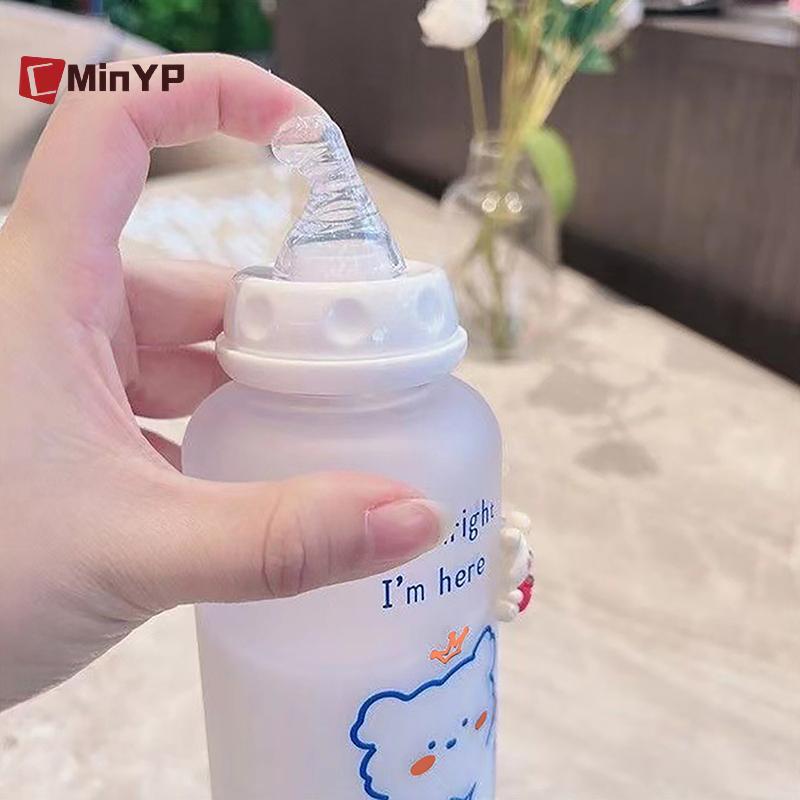 CMinYP 400ml Kawaii Nhựa Dâu Gấu Nước Cho Trẻ Em Người Lớn Sữa Nước Ống Hút Cốc Mờ Chống Rò Rỉ Chai Uống Glory