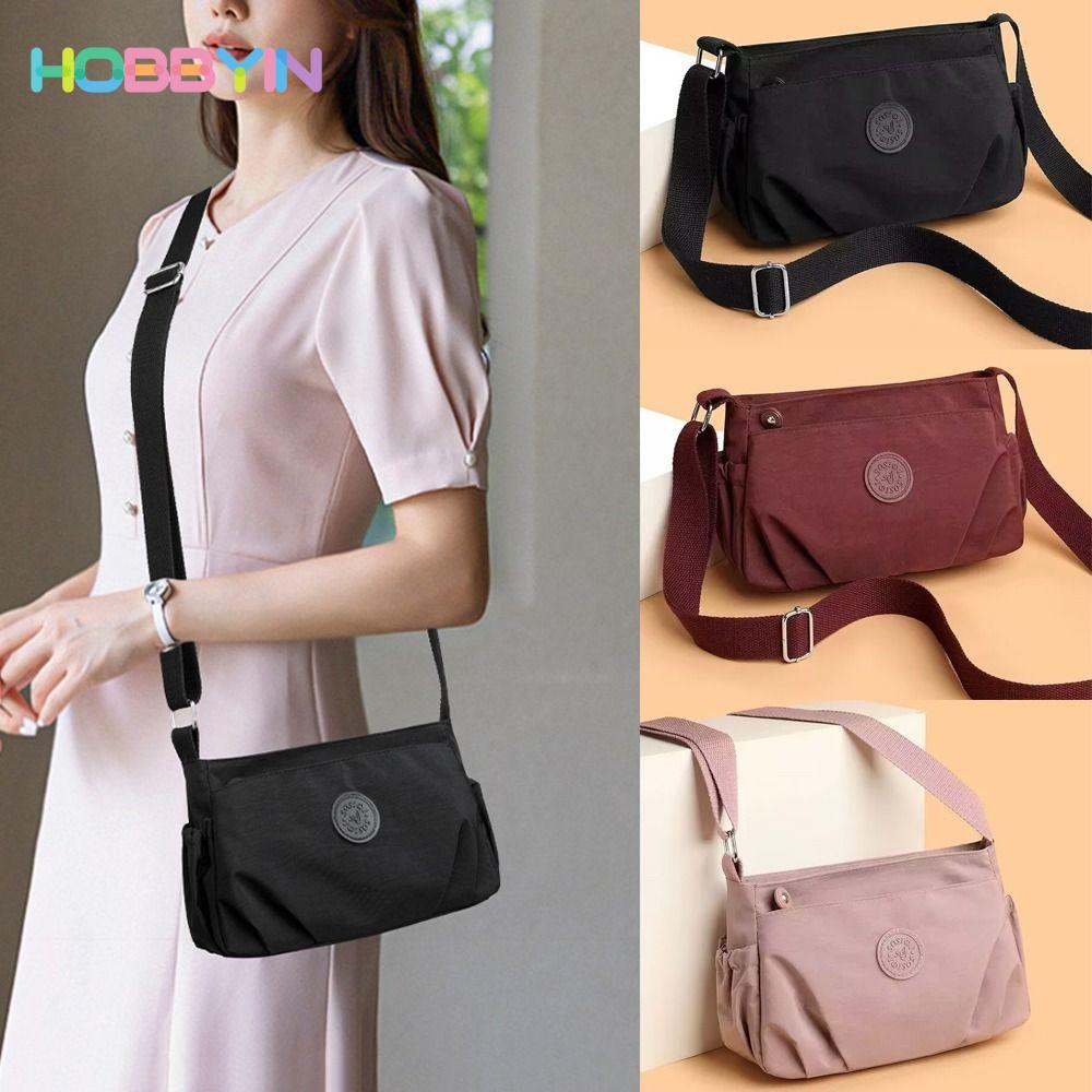 HOBBYIN Túi đeo vai nữ nylon chống thấm nước, nhiều ngăn, dung tích lớn, nhẹ, thời trang
