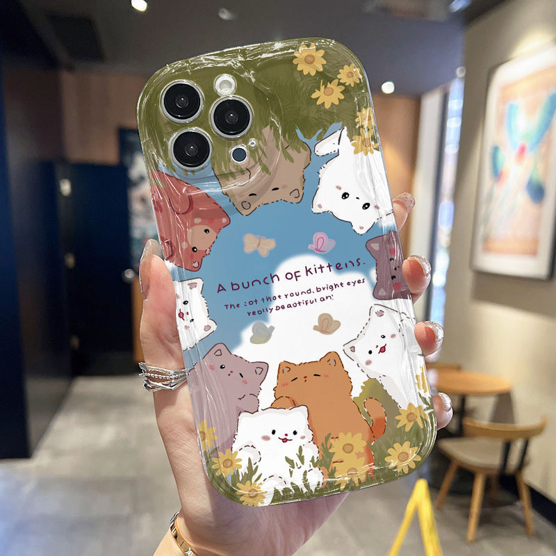 Ốp Lưng Cho Samsung Galaxy A07 A06 A05 A04 A17 A16 A15 A14 A13 A25 A23 A22 A35 A33 A32 A31 A56 A55 A52 A51 A50 Kem Vuốt Cong Edge Motif Nhiều Mèo NYK208