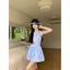 Đầm cổ dây xếp ly thiết kế phong cách ngọt ngào dành cho nữ mùa hè hẹp dáng ôm hơn Tính khí màu xanh Fluffy a @