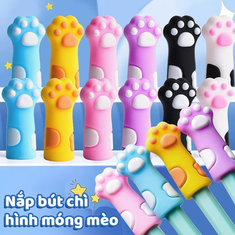 Nắp bút chì chân mèo hoạt hình cute silicon mềm bảo vệ bút chì an toàn dễ tháo lắp nhiều màu xinh