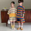 Bộ đồ trẻ em Phiên bản Hàn Quốc Quần Short ngắn tay sọc đầy màu sắc Bộ đồ hai mảnh dành cho trẻ em Bộ đồ thường ngày cổ tròn