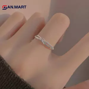 AN.MART Đơn Giản Độc Đáo Hình Học Hình Học Nhẫn Shining Star Knot Hai Lớp Ngón Tay Nhẫn Dành Cho Nữ Bé Gái Trang Sức Thời Trang Dự Tiệc Quà Tặng VN
