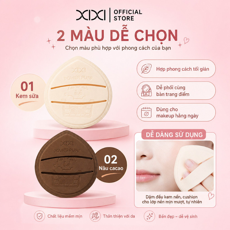 XIXI GJ218 Bông Phấn Trang Điểm Mềm Mịn, Mút Tán Nền Dùng Khô & Ướt, Bông Phấn Makeup Dễ Tán