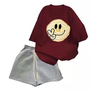 Bộ quần đùi cộc màu XÁM ĐẬM dáng ngắn với dây bản to+kết hợp phông hình XIN CHÀO - quanaounisex94