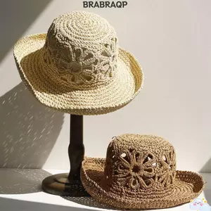 Mũ Rơm Dệt Tay BRAAA, Hoa Handmade Chất Liệu Rơm Mũ Người Cá, Chất Lượng Cao Thiết Kế Đơn Giản Chống Tia UV Thoáng Khí Panama Mũ Rơm Mùa Hè