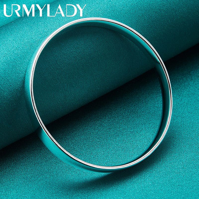 URMYLADY Bạc 925 10mm Mịn Phẳng Vòng Lắc Tay Vòng Tay Nữ Cưới Đính Hôn Thời Trang Quyến Rũ Trang Sức