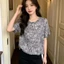 Áo thun ngắn tay thời trang in họa tiết da báo cổ điển cho mùa hè, áo cổ tròn thon gọn dành cho nữ