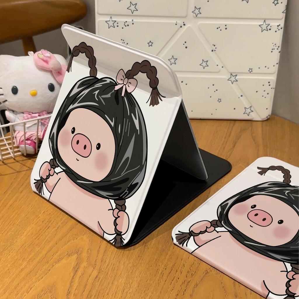 Gương gập mini in hình heo hai bím dễ thương bỏ túi tiện lợi