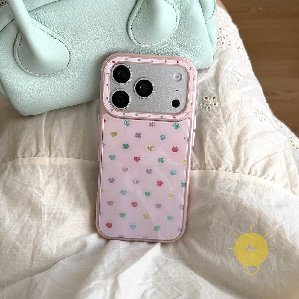 Phone Case For iPhone 17 Pro Max 16 15 TPU Heart Gilding Aesthetic Korean Cute