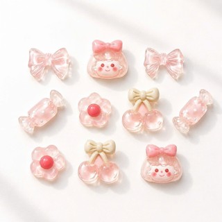 [ĐỘC QUYỀN]  Set Charm Hồng Pastel Pha Lê Trong Suốt, Bộ Charm Cherry Kẹo Hoa Và Bé Gái Kawaii Dễ Thương Trang Trí Dép