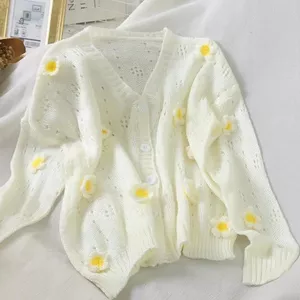 Mùa Xuân Mùa Hè Influencer Áo Len Hoa Ba Chiều Nữ Mùa Thu Phiên Bản Hàn Quốc Ngọt Ngào Sinh Viên Tất Cả Trận Đấu Bên Ngoài