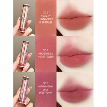 Son môi 3CE Sản phẩm mới Son môi ống phun sương mềm Matte Lâu trôi Dưa hấu nửa bánh / Quế muối biển / Bột đậu hun khói / Bí ngô