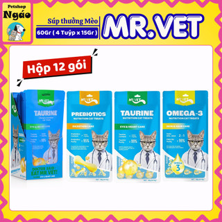[ Hộp 12 Gói ] Súp Thưởng Cho Mèo MRVET Bổ Sung Omega 3, Prebiotics, Taurine Hỗ Trợ Tiêu Hóa Và Sức Khỏe Tim Mạch