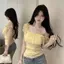 Áo thun ngắn tay ren hoa sen kiểu Pháp mùa hè Slim-Fit Top một vai