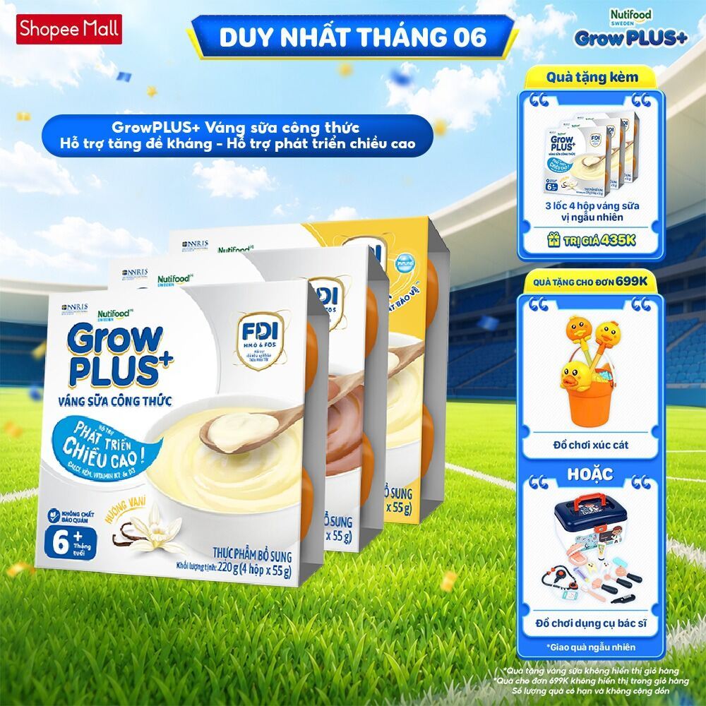 [SHIP HCM & HN] Combo mix 3 lốc GrowPLUS+ Váng sữa Sữa non Immunel Hỗ trợ tăng đề kháng& Cao lớn vượt trội (55g x12 hộp)