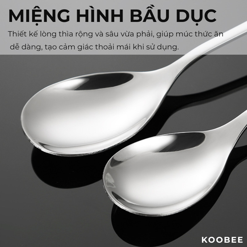 Thìa Inox 304 Miệng Bầu Dục KOOBEE – Muỗng Ăn Cơm Cán Trơn Liền Khối, Thìa Inox Sáng Bóng Cao Cấp 5 Kích Thước | 396