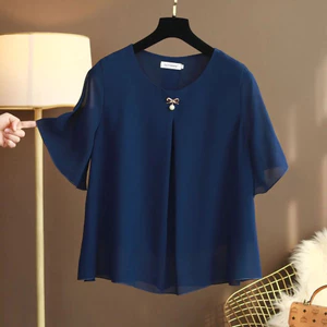 Áo Sơ Mi Voan VN, Áo Thun Nữ Tay Ngắn, Size Lớn, Phong Cách Hàn Quốc Mới, Vừa Vặn, Che Bụng, Slim-Fit, Phong Cách Phương Tây, Thích Hợp Với Trọng Lượng 100kg Áo Sơ Mi Nhỏ Cho Bé Gái Plump.