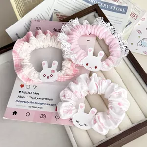 Biểu Hiện Ngọt Ngào Thỏ Màu Hồng Tóc Kết Hợp Cô Gái Cao Đuôi Ngựa Ren Xúc Xích Vòng Cao Su Giá Trị Cao Cấp Dây Tóc
