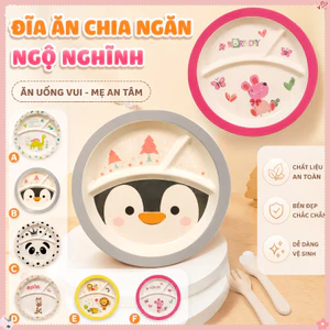 Bộ đĩa ăn Dặm Hình Tròn Chất Liệu Sợi Tre – Dùng Cho Bé ăn Mì, Thức ăn Tây, Nhẹ Bền, Dễ Vệ Sinh