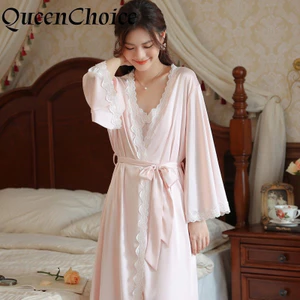 2 Cái / bộ Nữ Đệm Imitationdsilk Sling Váy + Áo Ren Công Chúa Váy Ngủ Nữ Váy Ngủ Đồ Ngủ