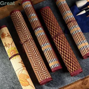 Rèm bút thư pháp TUYỆT VỜI, Giá đỡ bàn chải vẽ tranh phong cách Trung Quốc bằng tre, Hộp đựng văn phòng phẩm dung tích lớn di động Học sinh