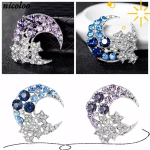 NICOLOO Trâm Cài, Kim Cương Giả Inlay Hợp Kim Ve Áo Trang Trí, Thời Trang Hình Mặt Trăng Hình Ngôi Sao Quần Áo Pin Đầm Phụ Kiện