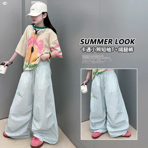Áo thun in hình hoạt hình bé gái mùa hè phong cách mới cho trẻ em Màu sắc tương phản cổ tròn thời trang hàng đầu