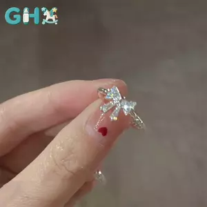 GHX Mới Đến Lãng Mạn Đáng Yêu Màu Trắng Nơ Nhẫn Nữ Có Nơ Sáng Bóng Nhẫn Dành Cho Nữ Nhẫn Có Thể Điều Chỉnh Ngọt Ngào Nhẫn Trái Tim Nữ Tính VN