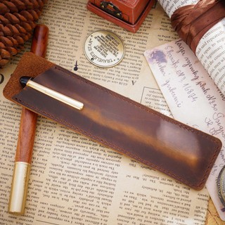 Hộp đựng bút đài phun nước cổ điển đơn giản Handmade Crazy Horse Cowhide Made