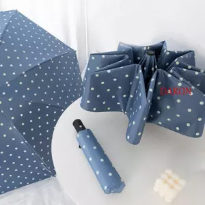 Ô dù chấm bi DARON, Ô tự động gấp phủ màu đen, Bảo vệ tia cực tím tự động / thủ công Nhẹ sử dụng kép Ô mùa hè