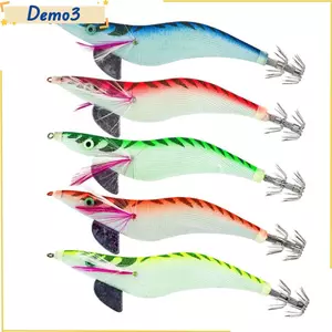 Mồi Tôm Gỗ, Móc Mực Xanh Xanh Đỏ Vàng 10cm, Phụ Kiện Câu Cá ABS Bền Đẹp