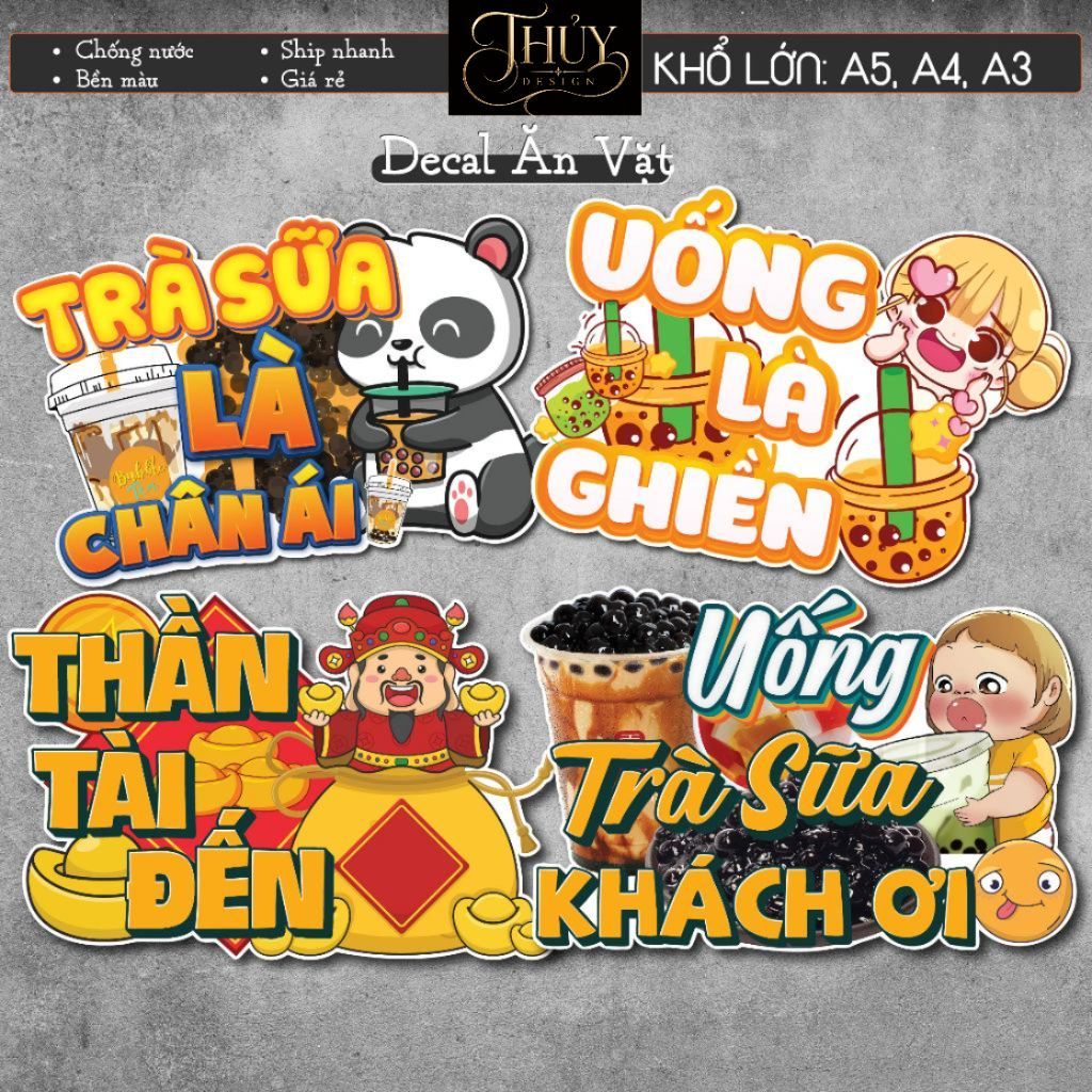 Decal Ăn Vặt chống nước trang trí dán quán trà sữa, cà phê, quán ăn, dán tường, tủ. TTQ17