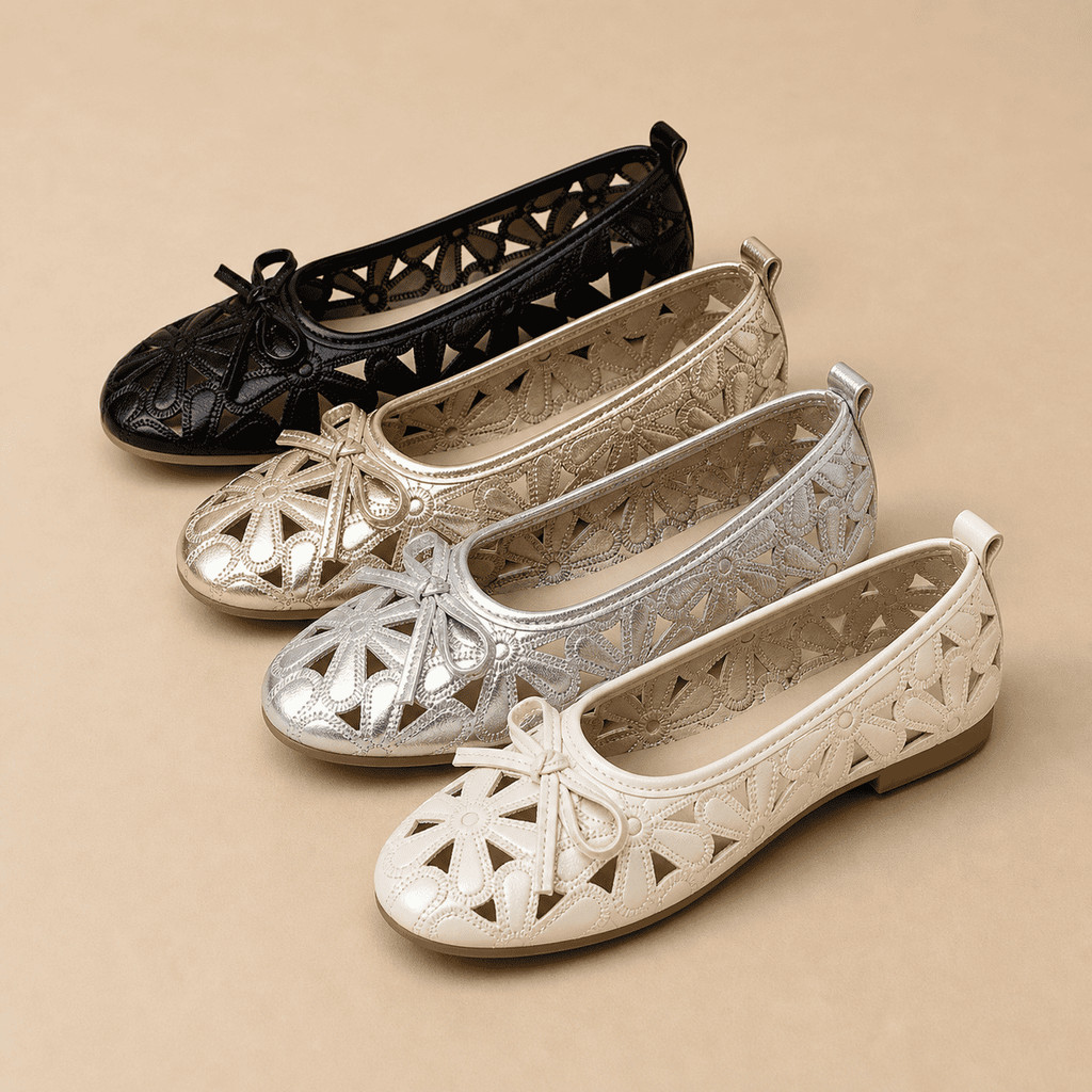 Atikota Nữ Hoa Rỗng Ra Nơ Trang Trí Slip On Giày Đế Bằng Thoáng Khí Nhẹ Đa Năng Thường Ngày Đi Lại Giày Cho Nữ