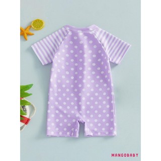 MG-Toddler Đồ Bơi Bé Gái Mùa Hè Tay Ngắn Cổ Tròn Chấm Sọc In Dây Kéo Phía Trước Đồ Bơi Dễ Thương