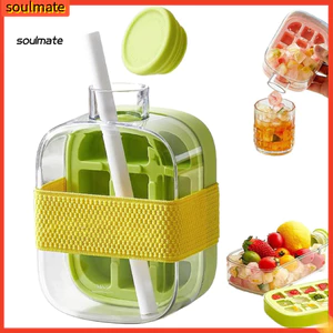 Linh hồn| Bình làm đá di động Bpa-free có ống hút – Khay đựng đá viên 2 trong 1 Cốc ép dễ dàng Phát hành hoàn hảo cho văn phòng du lịch Sử dụng ngoài trời tại nhà ở Đông Nam Á