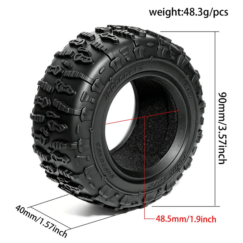 4 Lốp Cao Su 90mm 1.9 Inch 90x38mm Cho 1 / 12 1 / 10 Xe Bánh Xích Tương Thích Với MJX H12Y + AXIAL SCX10 Tamiya CC01 D90 WLTOY Tamiya CC01 WLTOY Traxxas TRX4 Gen8 MST
