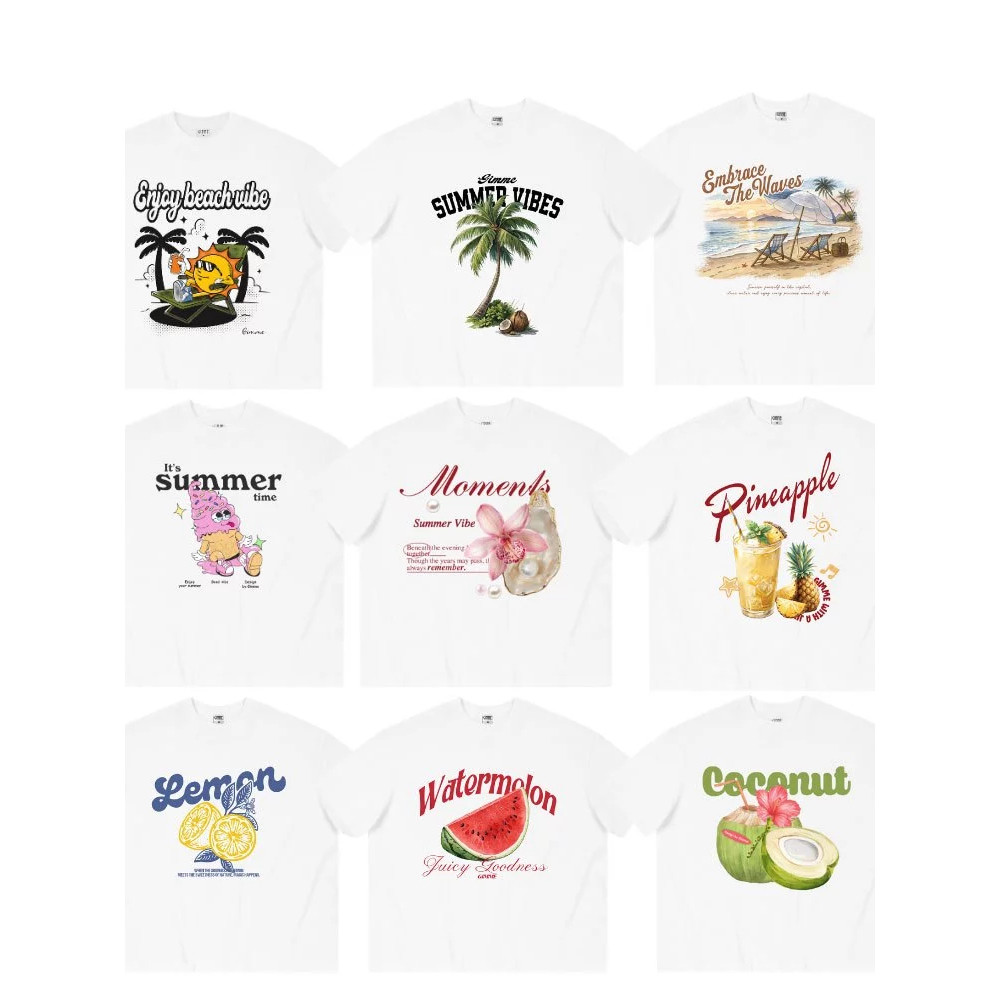 （Giao hàng 24h）Angela Áo Thun Mùa Hè Đi Biển Trái Cây Nam Nữ Unisex In Hình Summer Vibes Cổ Tròn Chất Cotton