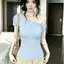 Thiết kế phong cách Hàn Quốc Thắt nút vai xếp li eo hẹp mỏng hơn Áo thun ngắn tay nữ Slim-Fit Style Hot Girl One-Shoulder Top