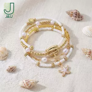 Bộ vòng tay sao biển đính cườm phong cách Bohemia dành cho nữ Dây chuyền tay thủ công được xếp lớp để mặc trong khu nghỉ mát