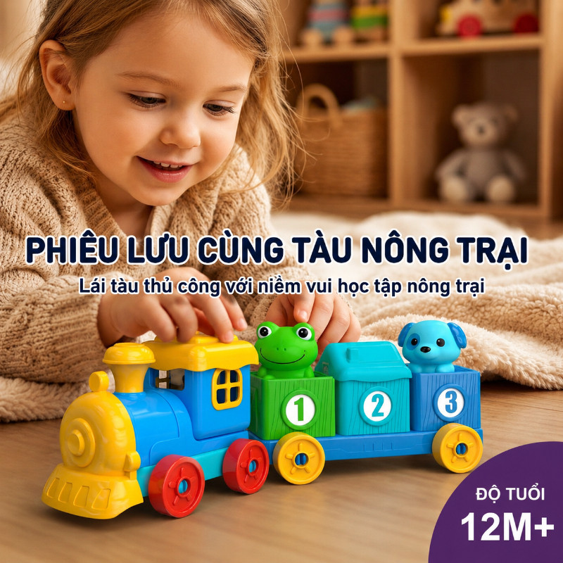 【SKISOPGO】Bộ tàu hỏa trang trại Montessori-đồ chơi ghép cặp dạy số,màu sắc và hình khối,Rối ngón tay Cho Trẻ Em