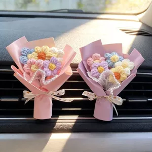 Mini Dệt Bó Hoa Nhỏ Handmade Hoa Hồng Móc Hoa Đồ Trang Trí Ô Tô Cho Bạn Trai Và Bé Gái Hoa Giả Sinh Nhật Móc Bó Hoa